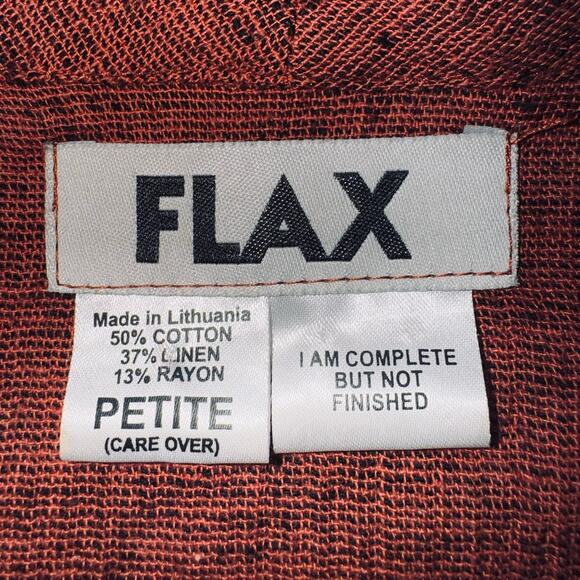 FLAX Cardigan Jacket Petite SM Rust Orange Woven Long Sleeve Button Career Work - Picture 6 of 8